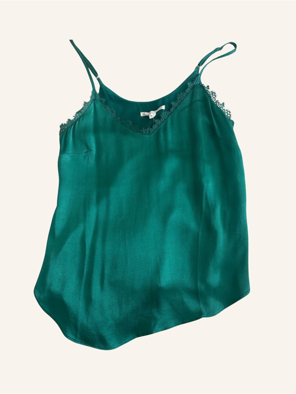 Floreat Anthropologie Green Emerald Lace-Trim Satin Cami Tank Size Small NWT